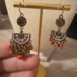 Bohemian Pink‎ and Gold Dangle Earrings